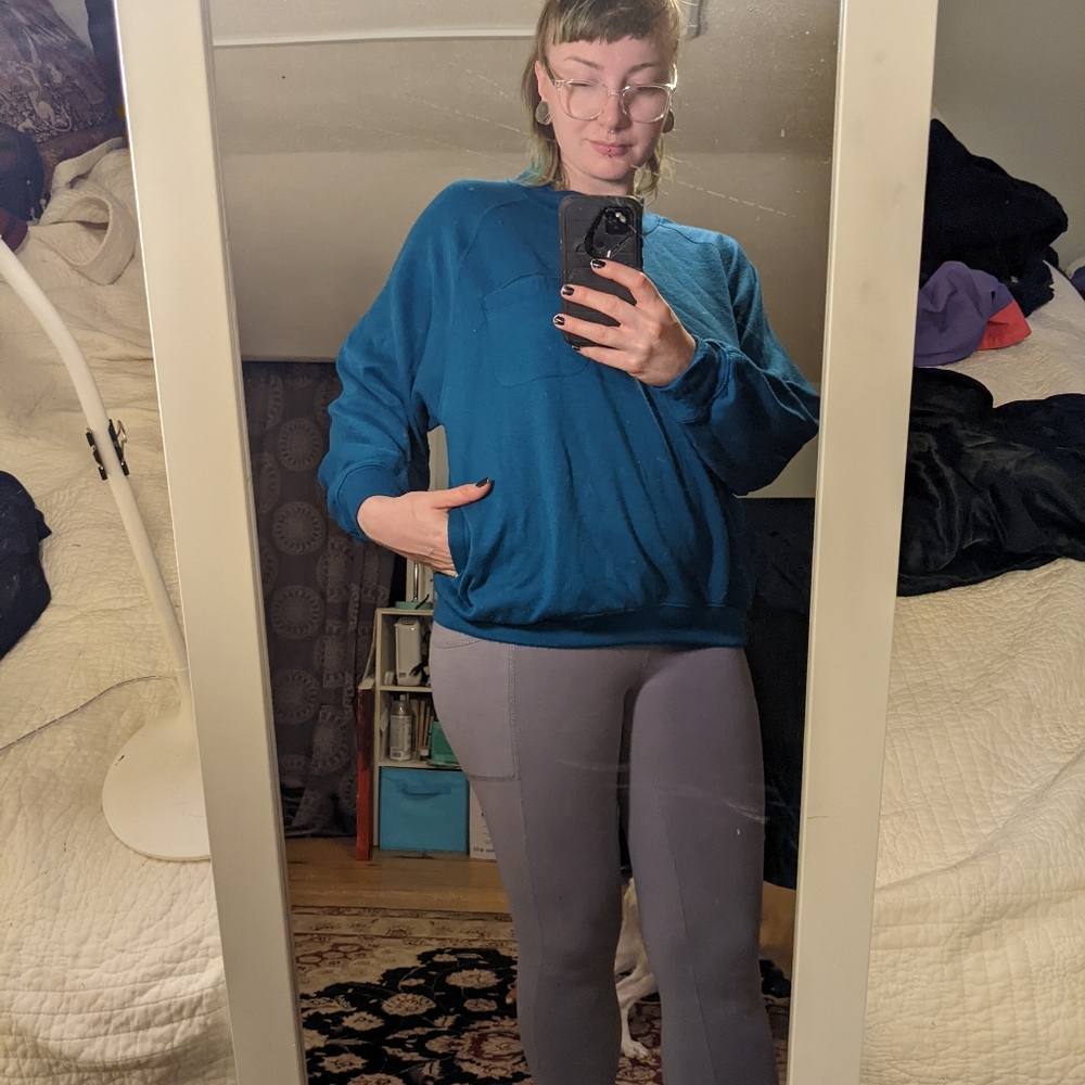 Teal blue vintage 80s 90s pullover pockets active wear